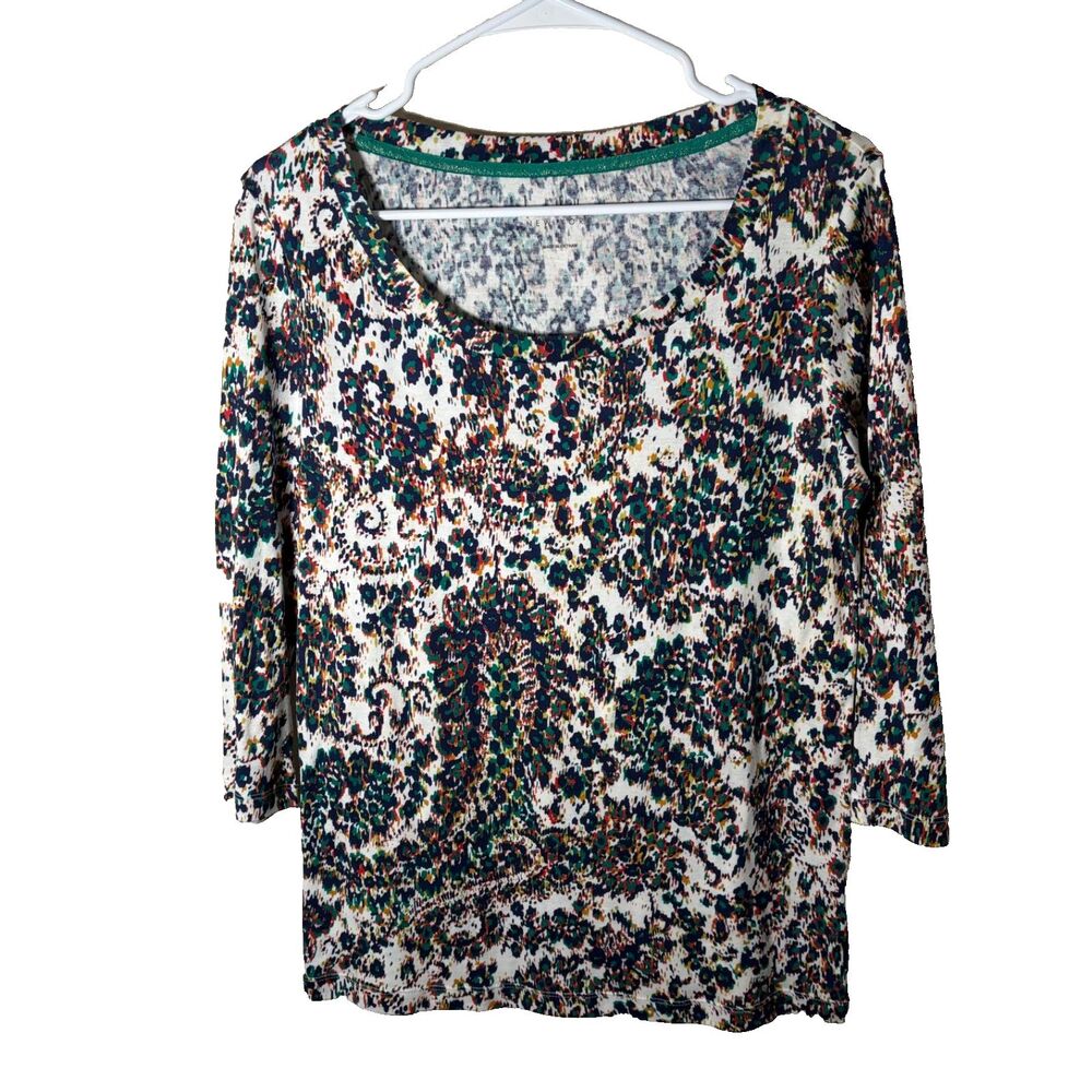 Nicole Miller T-Shirt Women's Large Paisley 3/4 Sleeve Round Neck Casual Top